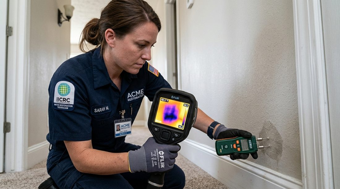 Certified Technician Conducting Thermal Moisture Inspection